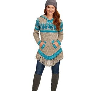 Kactus Artesania Alpaca Blue Gray Pattern Kangaroo Pockets Hooded Sweater PS